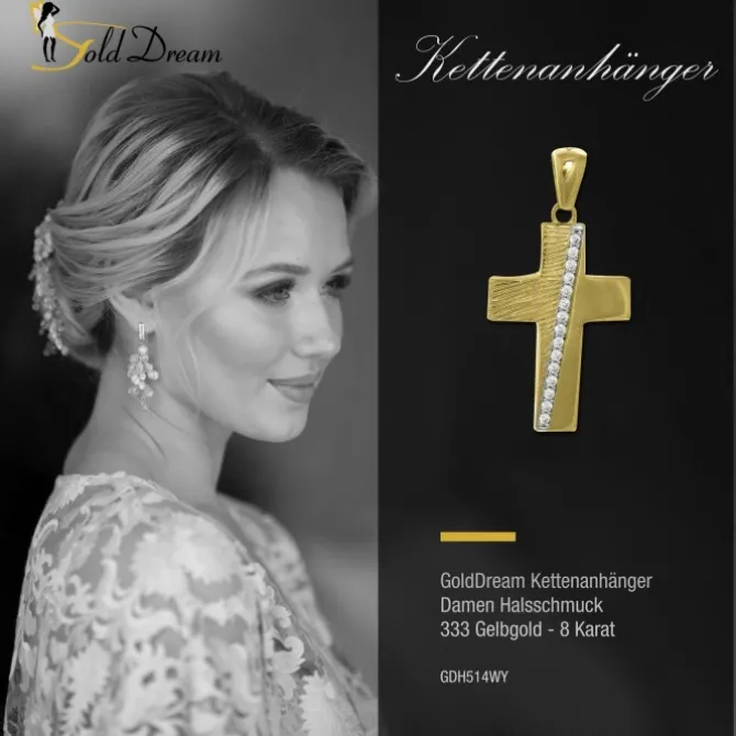 GoldDream Kettenanhänger Kreuz Zirkonia 333 Gold Anhänger Echtschmuck GDH514WY