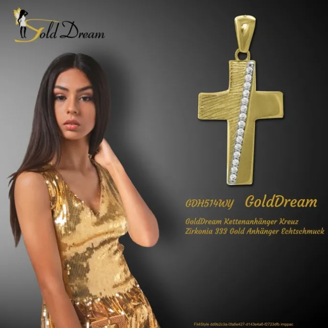 GoldDream Kettenanhänger Kreuz Zirkonia 333 Gold Anhänger Echtschmuck GDH514WY