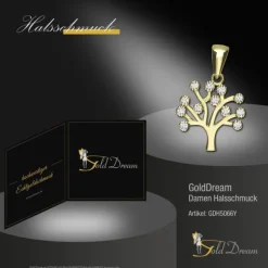 GoldDream Kettenanhänger Lebensbaum Zirkonia weiß 333 Gold Echtschmuck GDH5066Y
