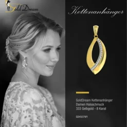 GoldDream Kettenanhänger Leaf Zirkonia weiß 333 Gold Echtschmuck GDH507WY