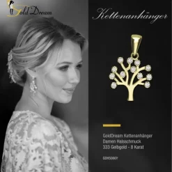 GoldDream Kettenanhänger Lebensbaum Zirkonia weiß 333 Gold Echtschmuck GDH5066Y