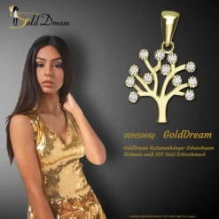GoldDream Kettenanhänger Lebensbaum Zirkonia weiß 333 Gold Echtschmuck GDH5066Y