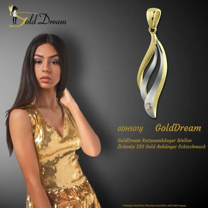 GoldDream Kettenanhänger Wellen Zirkonia 333 Gold Anhänger Echtschmuck GDH501Y