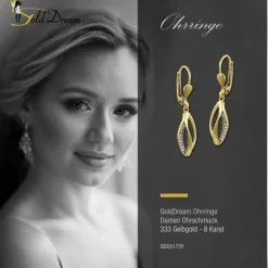 GoldDream Ohrhänger Blatt Zirkonia weiß Ohrring 333 Gold Echtschmuck GDO5173Y