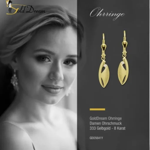GoldDream Ohrhänger Ellipse matt Zirkonia weiß Ohrring 333er Gold GDO5641Y