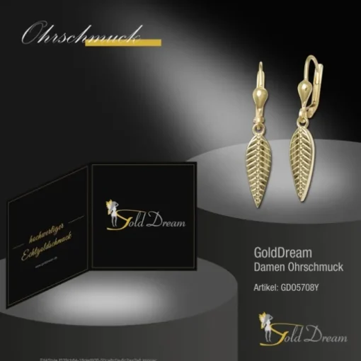 GoldDream Ohrhänger Feder glanz Ohrring 333 Gold Echtschmuck GDO5708Y