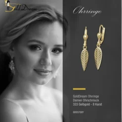 GoldDream Ohrhänger Feder glanz Ohrring 333 Gold Echtschmuck GDO5708Y