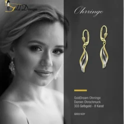 GoldDream Ohrhänger Wellen Zirkonia weiß Ohrring 333 Gold Echtschmuck GDO5163Y