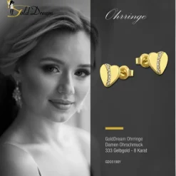 GoldDream Ohrstecker Herz Zirkonia Ohrring 333 Gelbgold Echtschmuck GDO5198Y