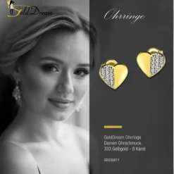 GoldDream Ohrstecker Herz Zirkonia Ohrring 333 Gelbgold Echtschmuck GDO5081Y