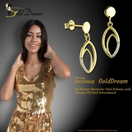 GoldDream Ohrstecker Oval Zirkonia weiß Ohrring 333 Gold Echtschmuck GDO558WY
