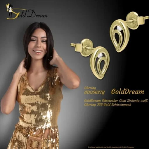 GoldDream Ohrstecker Oval Zirkonia weiß Ohrring 333 Gold Echtschmuck GDO5637Y