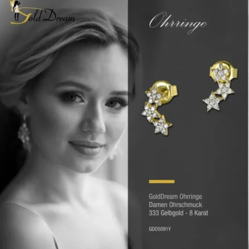 GoldDream Ohrstecker Sterne Zirkonia Ohrring 333 Gelbgold Echtschmuck GDO5091Y