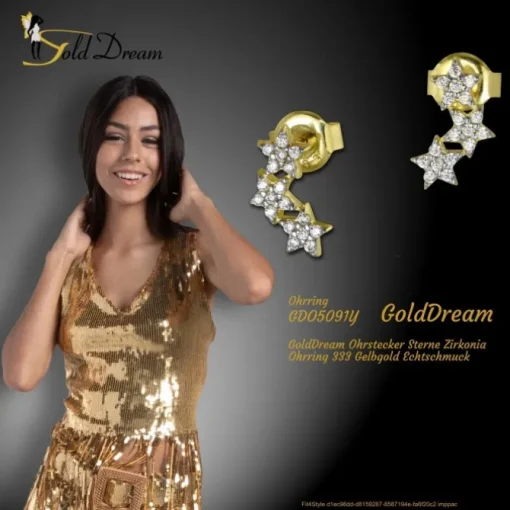 GoldDream Ohrstecker Sterne Zirkonia Ohrring 333 Gelbgold Echtschmuck GDO5091Y
