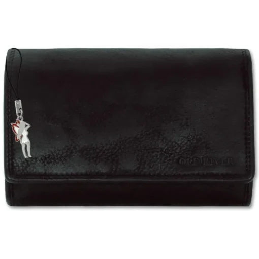Großes Portemonnaie Querformat Leder schwarz Brieftasche OPD421S