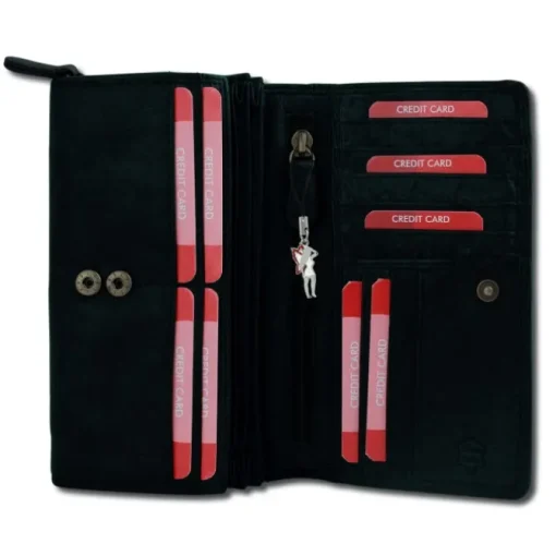 Großes Portemonnaie Querformat XXL Leder schwarz Brieftasche OPD410S
