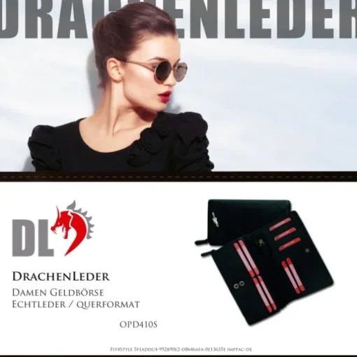 Großes Portemonnaie Querformat XXL Leder schwarz Brieftasche OPD410S