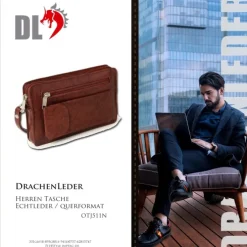 Handgelenktasche Echtleder braun Herrentasche Handytasche DrachenLeder OTJ511N