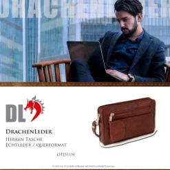 Handgelenktasche Echtleder braun Herrentasche Handytasche DrachenLeder OTJ511N