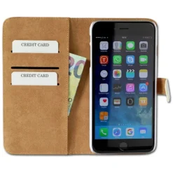 Handyhülle iPhone 6 6S Plus weiß Kartenfächer Kunstleder DrachenLeder OME103K