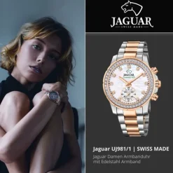 Jaguar Damenuhr Edelstahl silber rosegold Jaguar Connected Armbanduhr UJ981/1