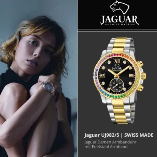 Jaguar Damenuhr Edelstahl silber gold Jaguar Connected Armbanduhr UJ982/5