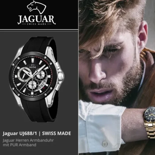 JAGUAR Herren-Armbanduhr Special Edition Saphirglas Quarz PU schwarz UJ688/1