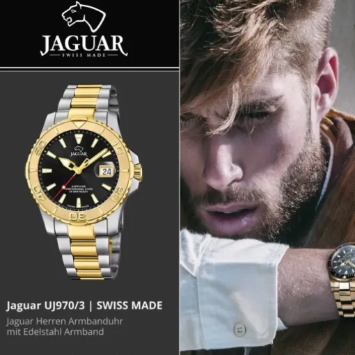 Jaguar Herrenuhr Edelstahl silber gold Jaguar Pro Diver Armbanduhr UJ970/3
