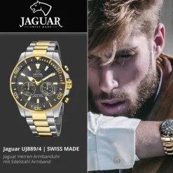 Jaguar Herrenuhr Edelstahl silber gold Jaguar Connected Armbanduhr UJ889/4