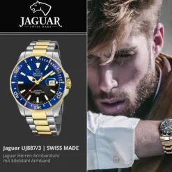 Jaguar Herrenuhr Edelstahl silber gold Jaguar Pro Diver Armbanduhr UJ887/3
