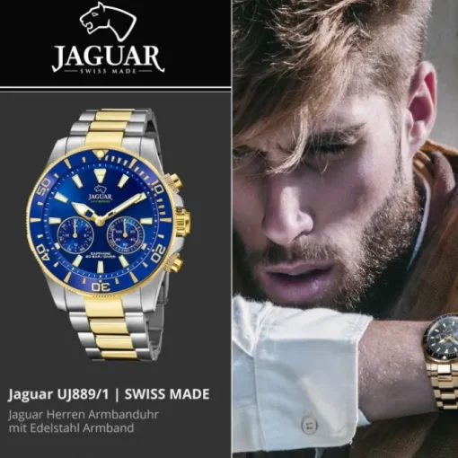 Jaguar Herrenuhr Edelstahl silber gold Jaguar Connected Armbanduhr UJ889/1
