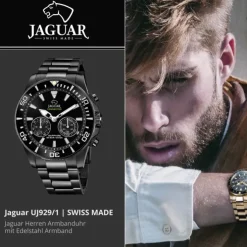 Jaguar Herrenuhr Edelstahl schwarz Jaguar Connected Armbanduhr UJ929/1