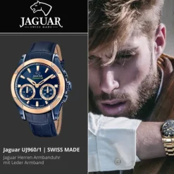 Jaguar Herrenuhr Leder blau Jaguar Connected Armbanduhr UJ960/1