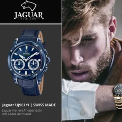 Jaguar Herrenuhr Leder blau Jaguar Connected Armbanduhr UJ961/1
