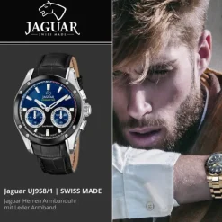 Jaguar Herrenuhr Leder schwarz Jaguar Connected Armbanduhr UJ958/1