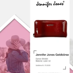 Jennifer Jones , Wristlet Leder rot Croco RFID Portemonnaie OTJ505R