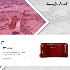 Jennifer Jones , Wristlet Leder rot Croco RFID Portemonnaie OTJ505R