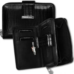 Jennifer Jones Portemonnaie RFID Croco Echtleder schwarz OPJ711S