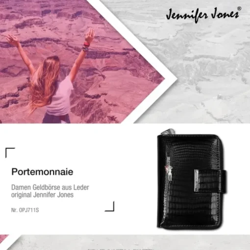 Jennifer Jones Portemonnaie RFID Croco Echtleder schwarz OPJ711S