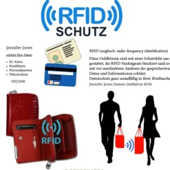 Jennifer Jones rot Leder Portemonnaie Croco RFID Schutz Mini OPJ109R