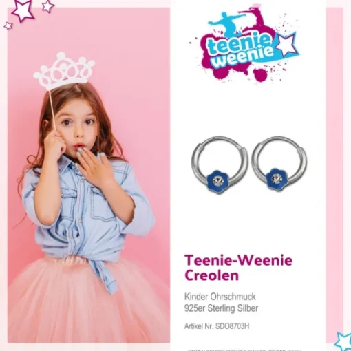 Kinder Creole Blume blau Zirkonia Silber Ohrring Kinderschmuck TW SDO8703H