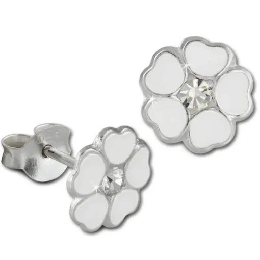Kinder Ohrring Blümchen weiß Ohrstecker 925 Kinderschmuck TW SDO8123W