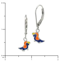 Kinder Ohrring bunter Papagei Silber Ohrhänger Kinderschmuck TW SDO206F