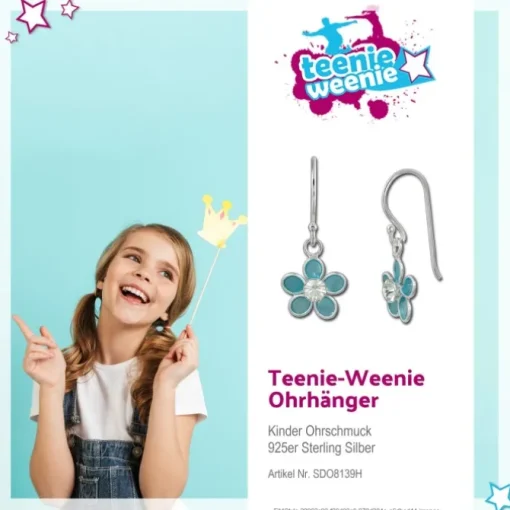Kinder Ohrring 3D Blume blau Ohrhänger 925 Kinderschmuck TW SDO8139H