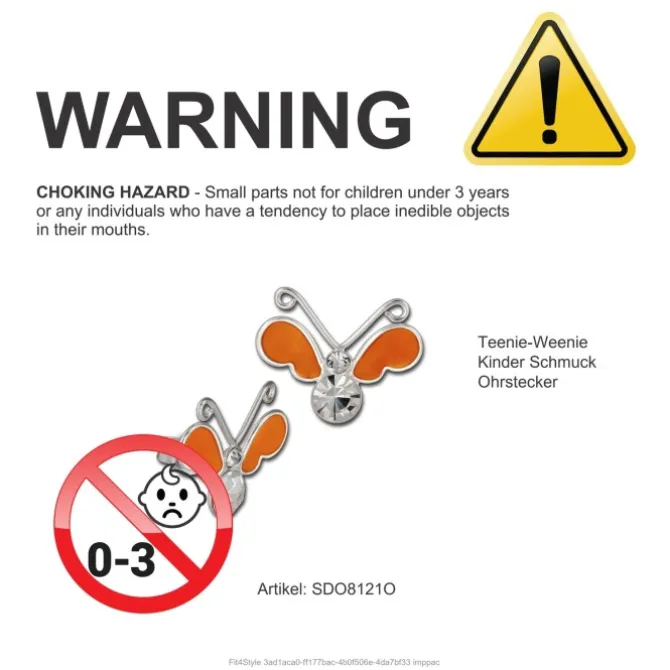Kinder Ohrring 3D Schmetterling orange Ohrstecker 925 Kinderschmuck TW SDO8121O