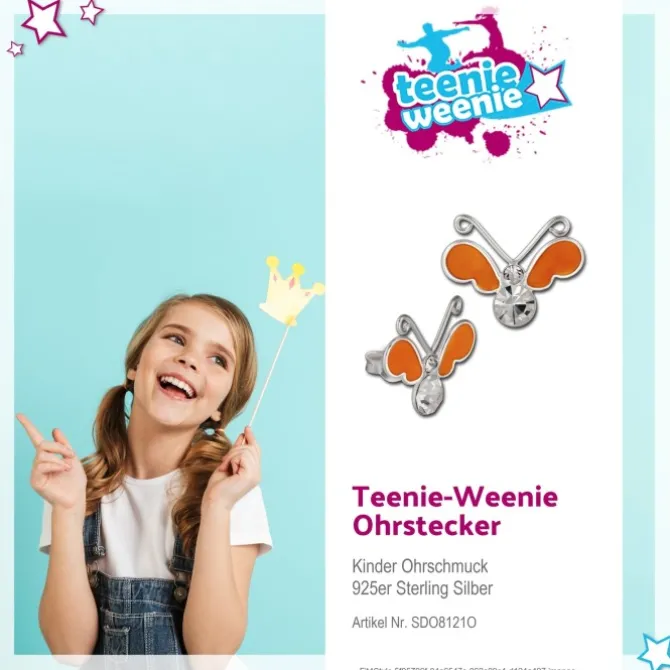 Kinder Ohrring 3D Schmetterling orange Ohrstecker 925 Kinderschmuck TW SDO8121O