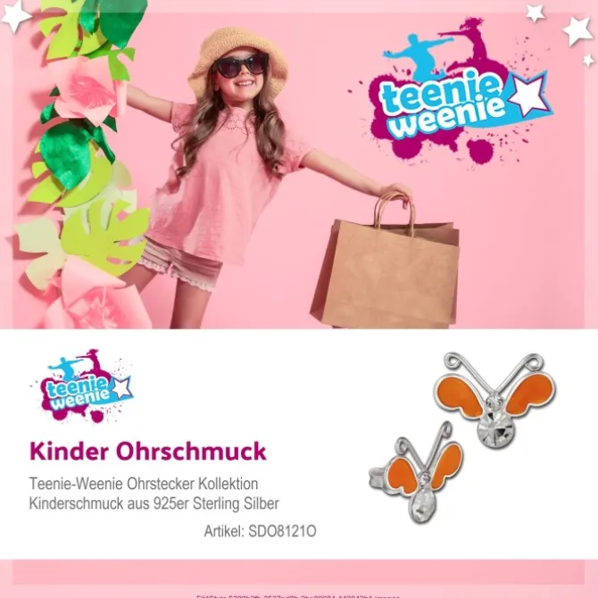 Kinder Ohrring 3D Schmetterling orange Ohrstecker 925 Kinderschmuck TW SDO8121O