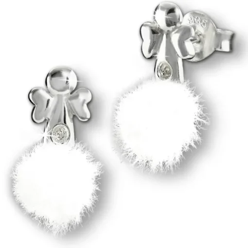 Kinder Ohrring Engel weiße Puschel Ohrstecker 925 Silber TW SDO8552W
