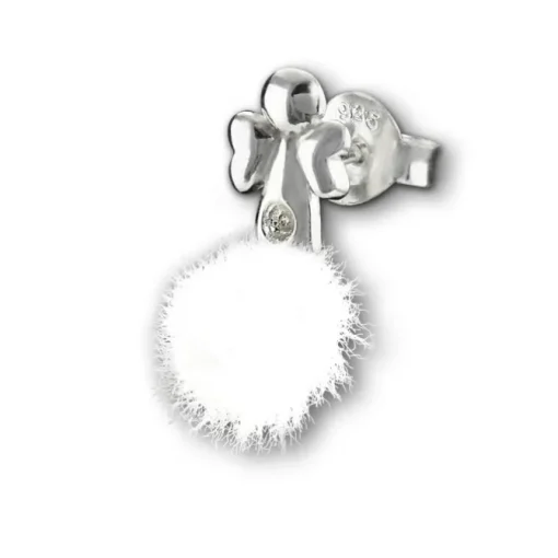 Kinder Ohrring Engel weiße Puschel Ohrstecker 925 Silber TW SDO8552W
