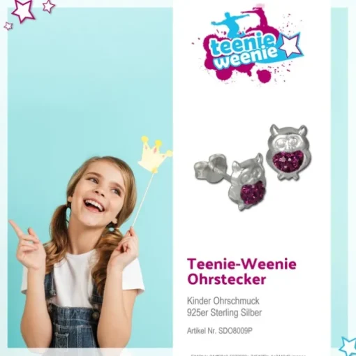 Kinder Ohrring Eule fuchsia Silber Ohrstecker Kinderschmuck TW SDO8009P